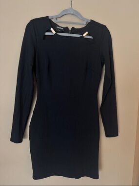 bebe Black Long-Sleeve Cutout Bodycon Dress with Gold Accents Size Medium